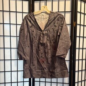 Chic Steel Blue Floral Tunic with Zipper